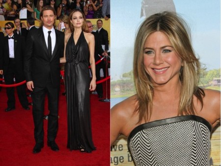 Brad Pitt, Angelina Jolie, and Jennifer Aniston. Photo: Andrew Evans / PR Photos